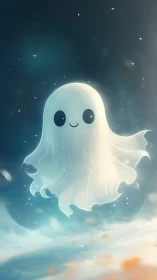 Gentle glow ghost drifts through a dreamy starlit mist.