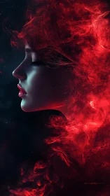 Side profile portrait with red smoke hair effect.