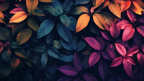 Color-drenched foliage spreads in a dreamy twilight garden