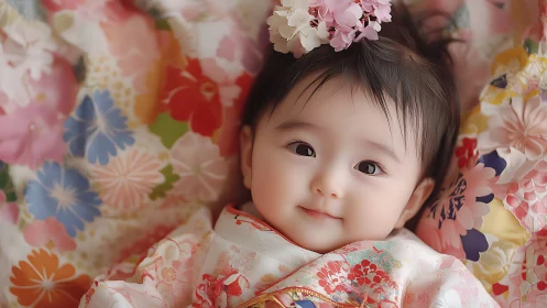 Blossom-bright baby wrapped in dreamy floral kimono glow.
