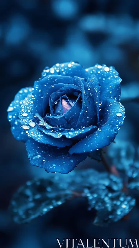 Blue Rose Adorned with Dewdrops in Dreamy Twilight