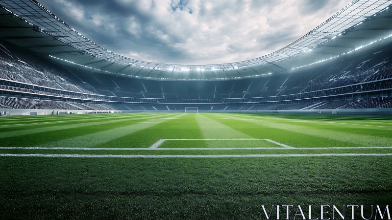 Sunlit football stadium waiting for the next big match.