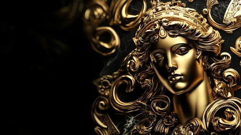 Golden goddess portrait wrapped in swirling baroque dreams.