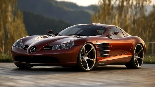 Copper storm of speed curls sunlight across a sleek supercar