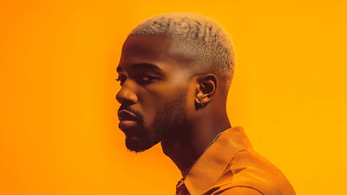 Side-profile glow crowns a calm gaze in molten orange air