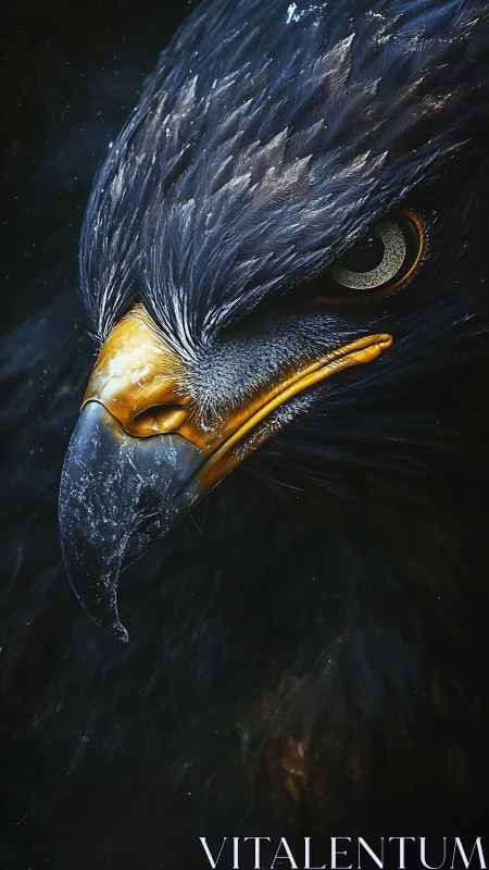 Storm-eyed raptor locked in midnight hunter focus.
