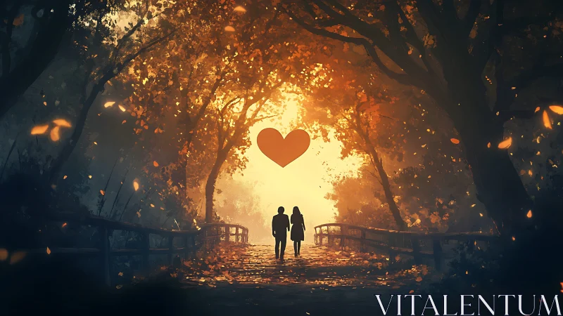 Two Figures Stand Together Beneath Golden Heart.