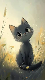 Black Cat in Golden Wheat Field