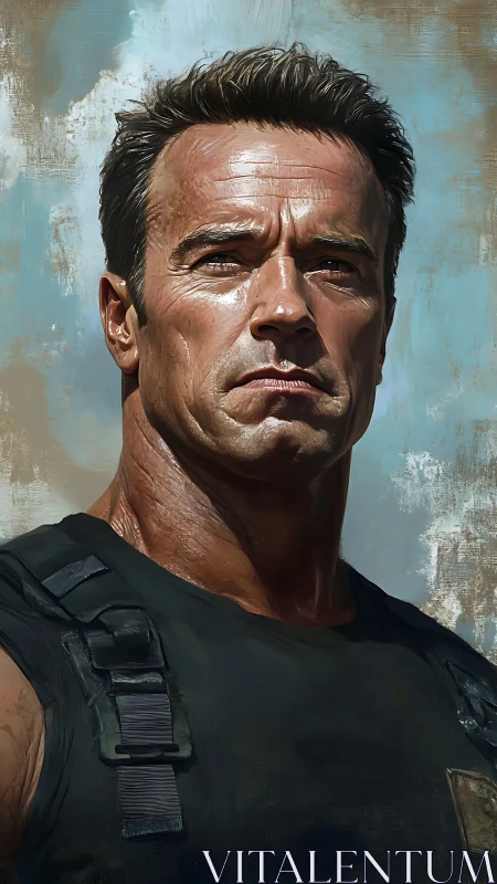 Photorealistic tactical portrait in high-contrast brushwork.