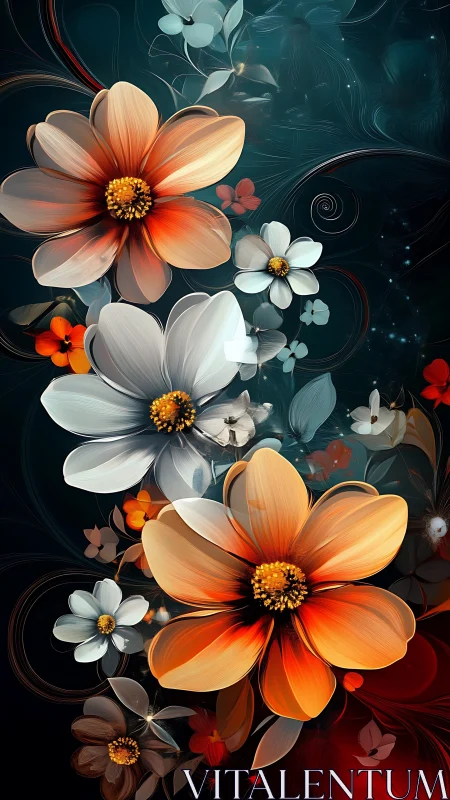 Luminous Cosmos Flowers Drift Ethereal Against Dark Teal