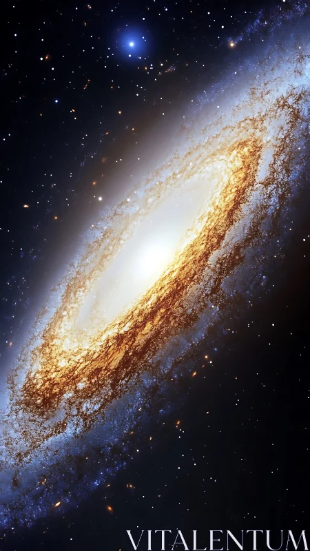 Spiral galaxy core blazing with golden star clusters.