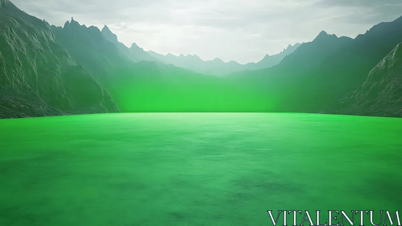 Green-hued lake within steep mountain basin under clouds.