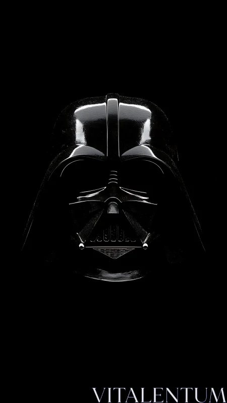 Black science fiction helmet in centered frontal view.