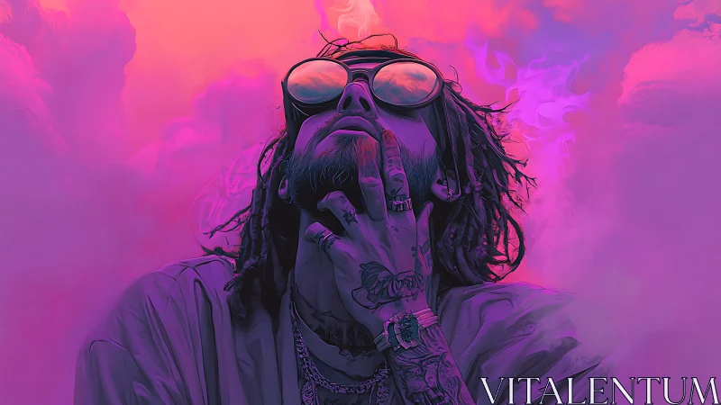 Neon-drenched portrait captures stylized figure in vapor haze