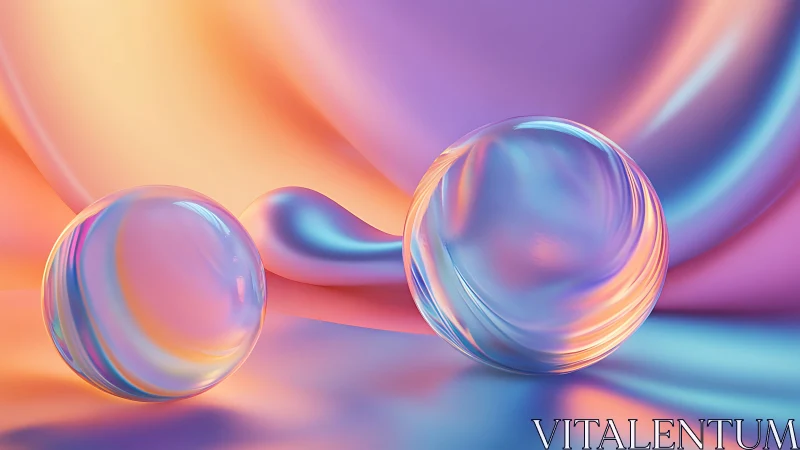 3D iridescent spheres on fluid gradient draped surface composition.