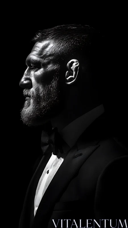 Side-lit tuxedo titan carves a silver profile from night