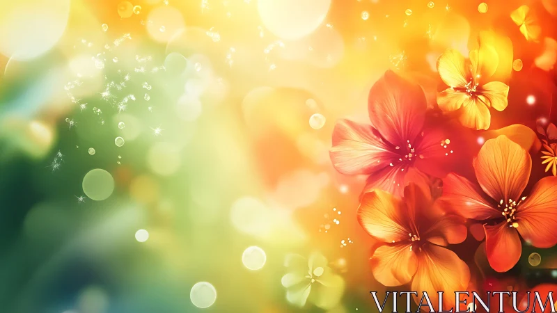 Red Flowers Bloom Against Luminous Gradient Background.