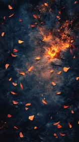 Molten Core Eruption. Fiery debris suspended against darkened earth.