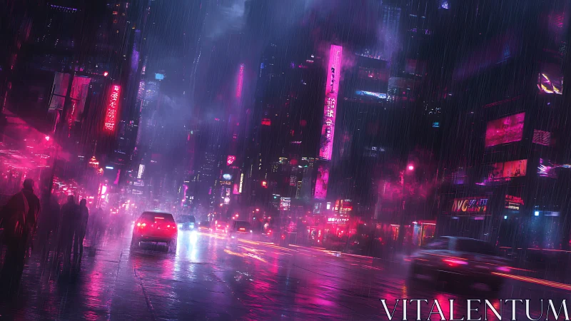 Neon rainstorm haunts a midnight cyberpunk boulevardscape.
