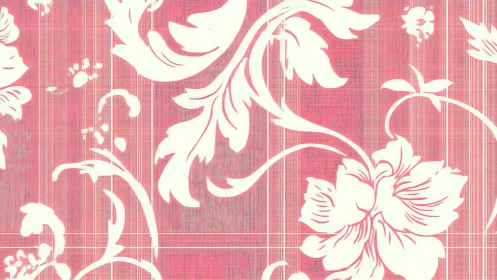 White floral silhouettes on pink plaid patterned backdrop.
