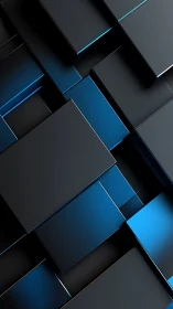 Geometric metal panels reveal layered neon blue edges.