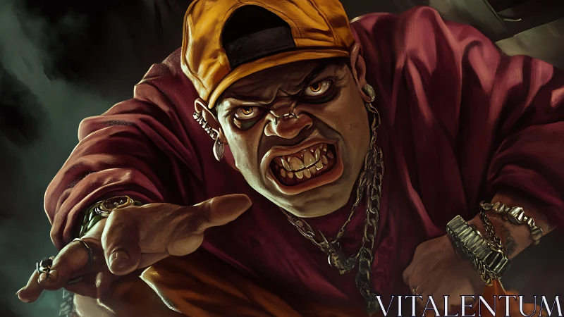 Snarling street thug lunges forward in dramatic close-up