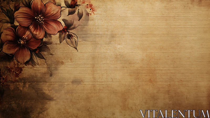 Vintage floral illustration rests against textured parchment.