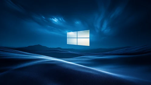 Dreamy night landscape glowing with a soft digital window.