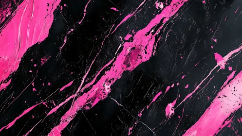Neon pink paint streaks cut through deep black canvas.