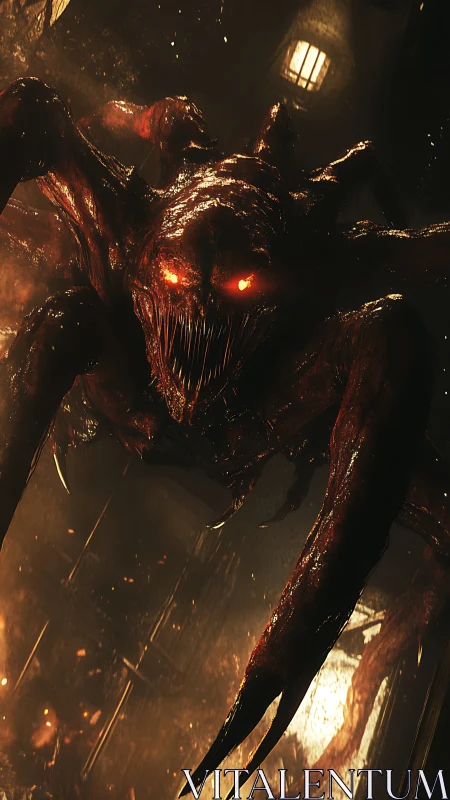 Molten-eyed alley monster lunging from the shadows.