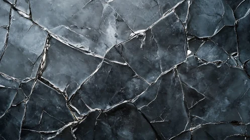 Cracked translucent ice surface forms irregular polygonal plates