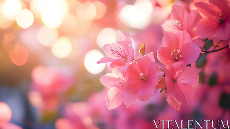 Blooming Pink Flowers Dancing in Warm Sunlight.