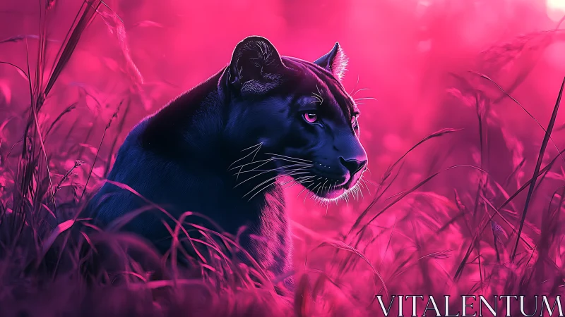 Neon Feline Hunter Emerges from Magenta Wilderness.