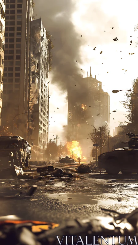 Urban firestorm rips through shattered highrise canyons of war.
