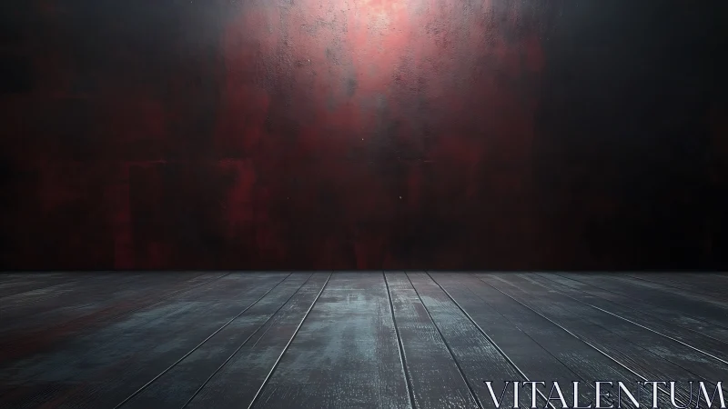 Moody wooden floor and deep red wall inviting imagination.