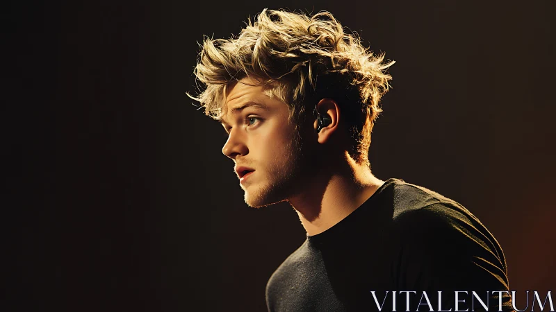 Golden-lit singer pauses mid-note in cinematic profile glow.