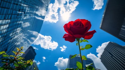 Crimson Rose Rises: Urban Nature's Defiant Bloom.