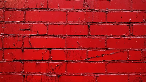 Red painted brick wall shows rough texture and surface wear