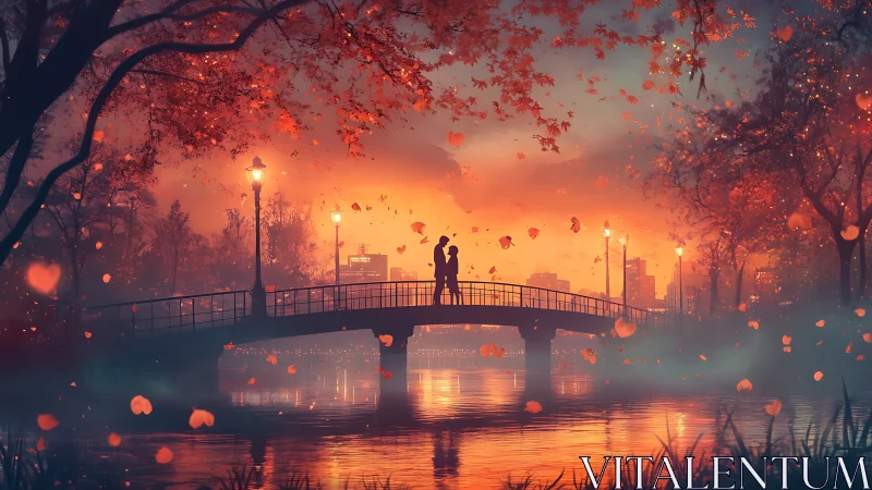 Romantic Bridge Silhouettes in Golden Autumn Light.
