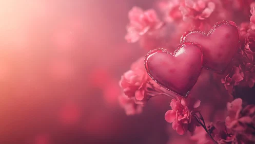 Sparkling Hearts Bloom Among Rose Petals
