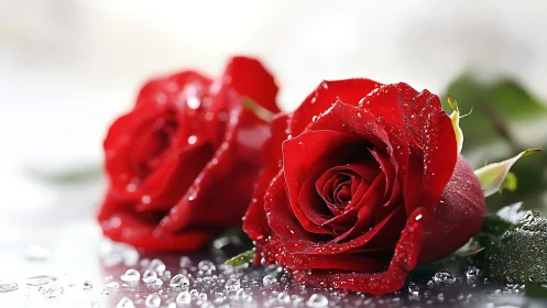Crimson Petals Weeping: Roses Crowned in Diamond Rain.