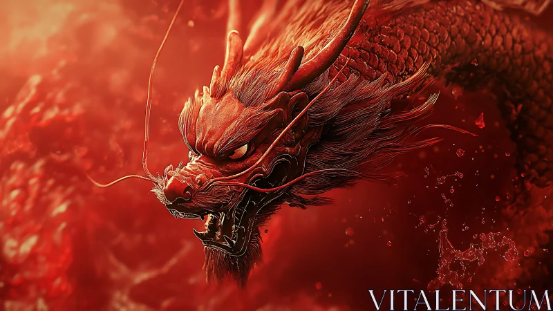 Red scaled dragon head rendered in detailed digital 3D.