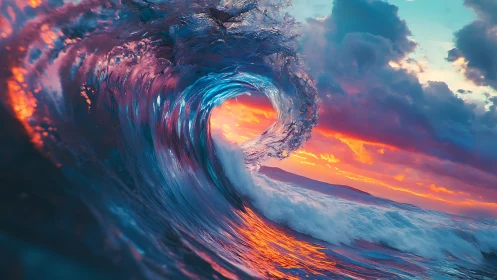 Sunset-tinted ocean tunnel swallows the last light whole