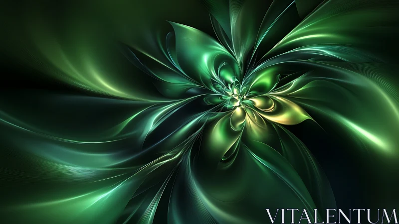 Green fractal bloom with luminous abstract petals.
