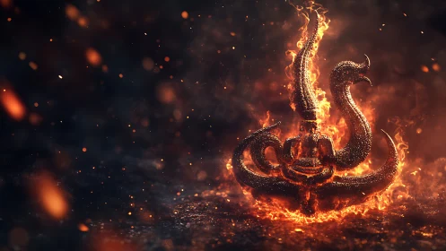 Fiery serpent emblem rising from glowing molten ground.