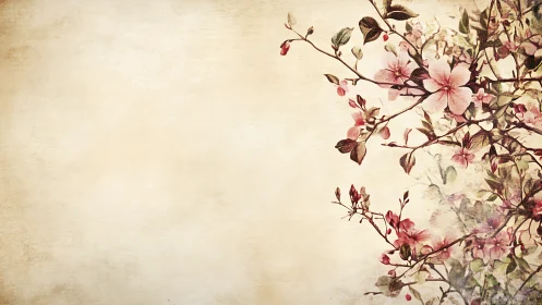 Floral branch illustration on textured beige background.