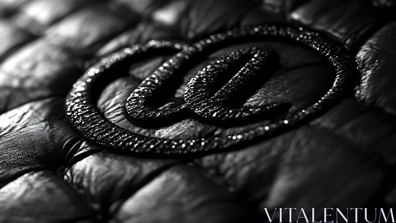 Gleaming at symbol resting on quilted black leather.