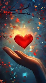 Luminous Heart Held Aloft: Digital Emotional Metaphor.
