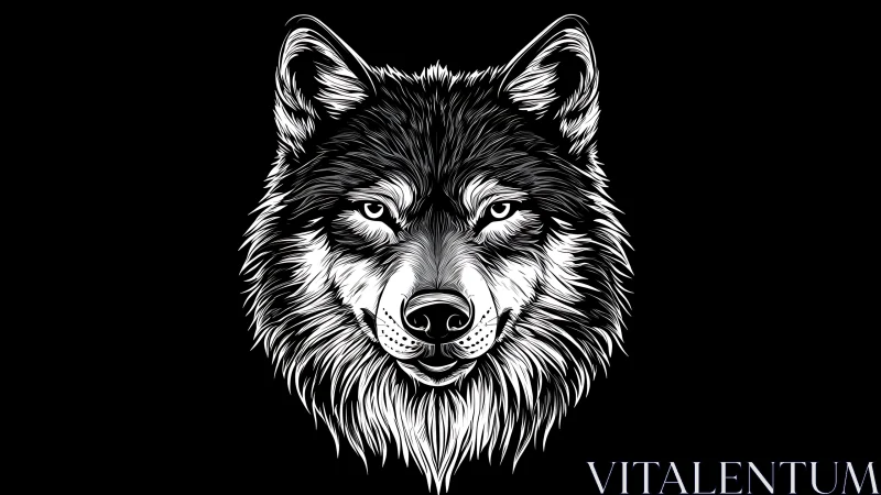 Monochrome wolf head illustration with bold linework.