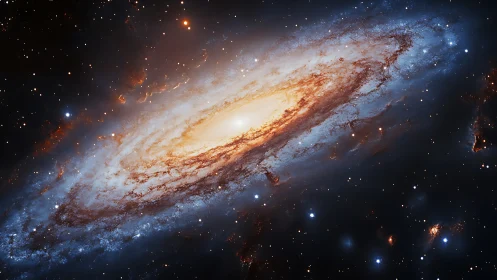 Spiral galaxy with bright core and extended stellar disk.